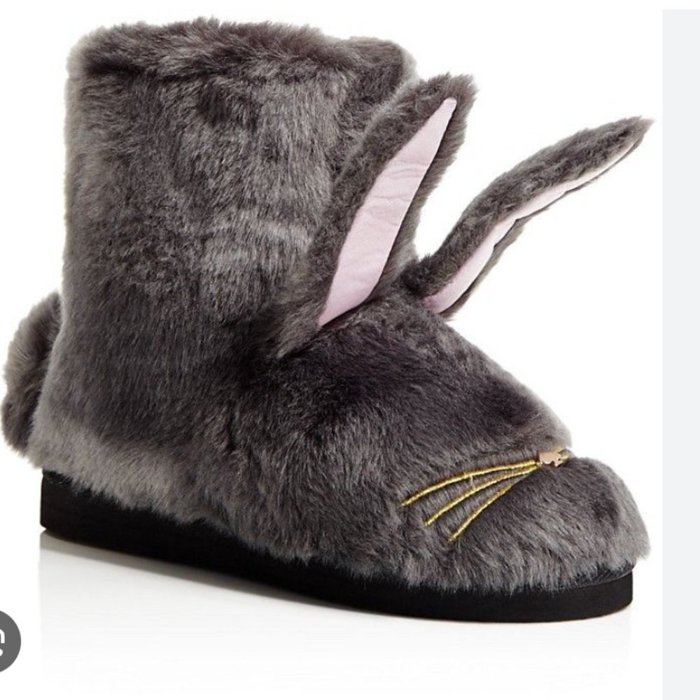 Kate Spade Bethie faux fur Rabbit Bunny Slippers size 8 **PLEASE READ**